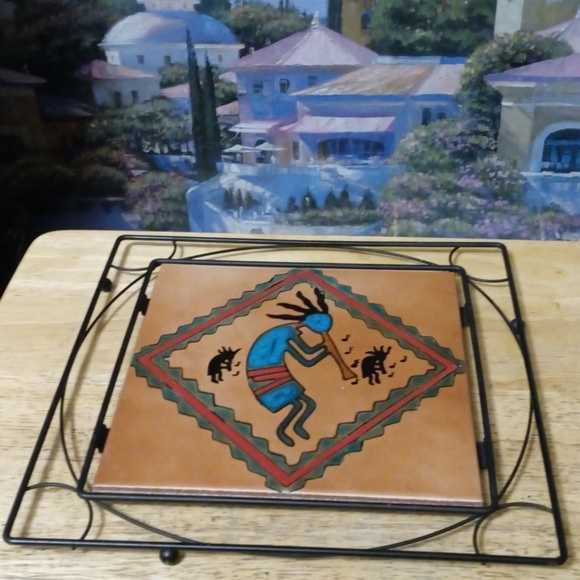 🍜Vintage Ceramic Tile Cast Iron Trivet🍝 🆕11"×11",Kitchen&Dining,Nice Gift🍲🎁 - Picture 15 of 16